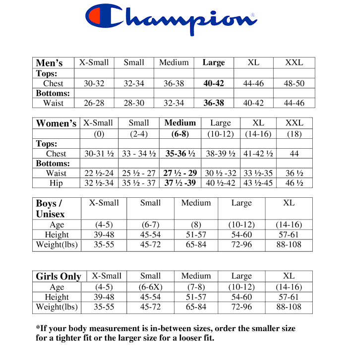 Champion Football Jersey Size Chart
